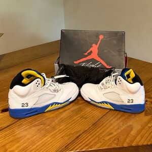 Jordan Athletic Shoes - White, Blue, Yellow Accents